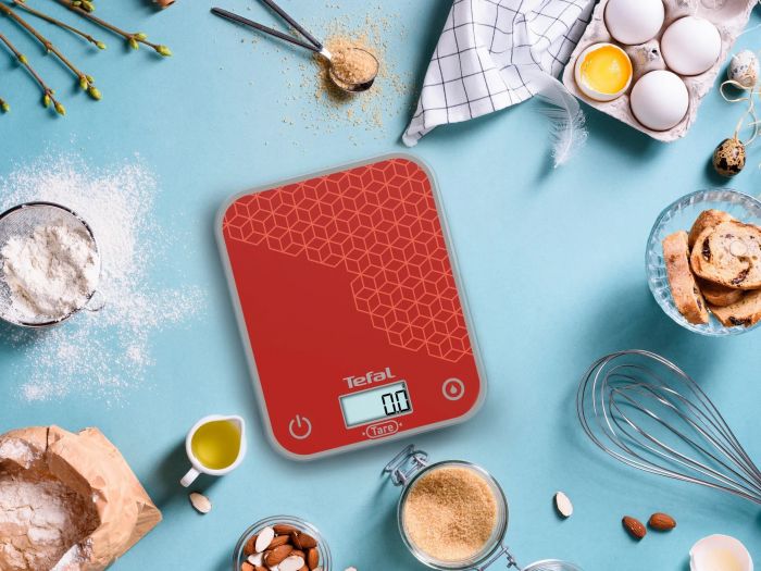 Ваги Tefal кухонні Optiss, 5кг, AAAx2 в комплекті, скло, червоний