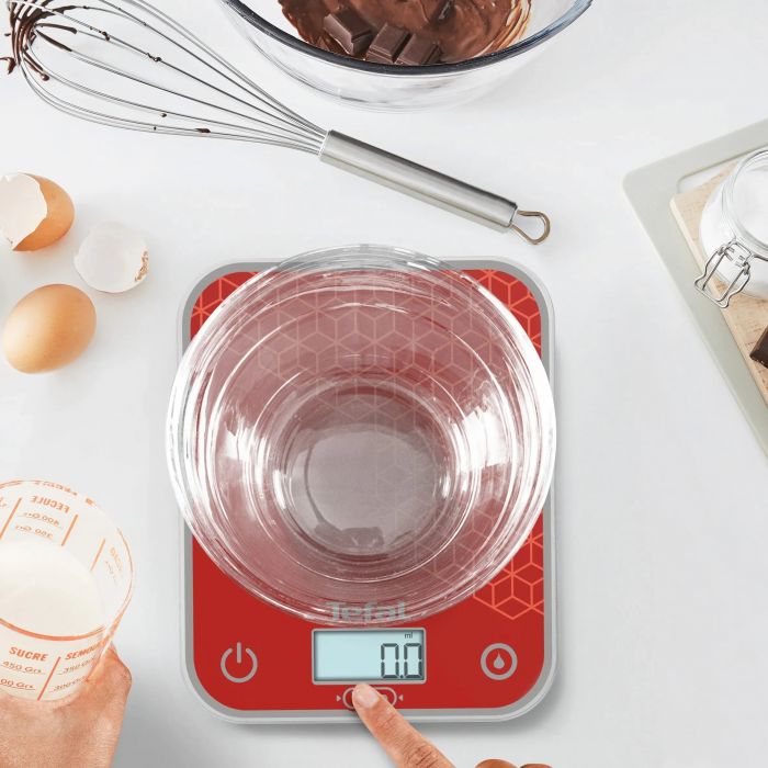 Ваги Tefal кухонні Optiss, 5кг, AAAx2 в комплекті, скло, червоний