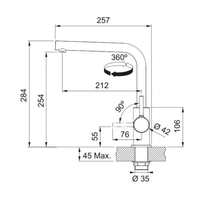 Змішувач для кухні Franke Lina L Shape, довж.виливу - 212мм, поворотний, 1важіль, сірий камінь