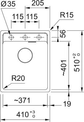 Мийка кухонна Franke Maris, фраграніт, прямокутник, без крила, 410х510х200мм, чаша - 1, врізна, MRG 610-72 TL, сірий камінь