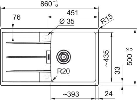 Мийка кухонна Franke Centro, фраграніт, прямокутник, з крилом, 860х500х200мм, чаша - 1, накладна, CNG 611-86, онікс