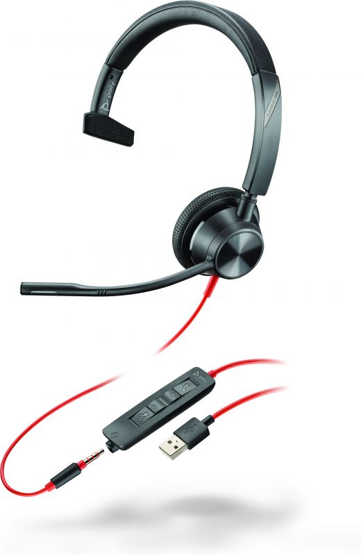 Гарнітура комп'ютерна моно On-ear Poly Blackwire 3315, USB-A, всеспрямований, чорний