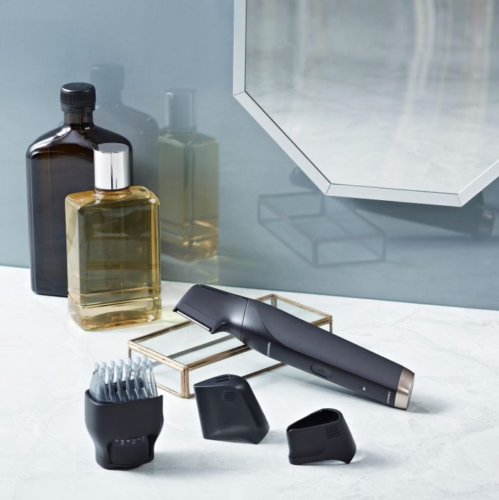 Тример Panasonic, для бороди, вусів, голови та тіла, мережа+акум., насадок-2, чохол, швидка зарядка, чорно-золотий