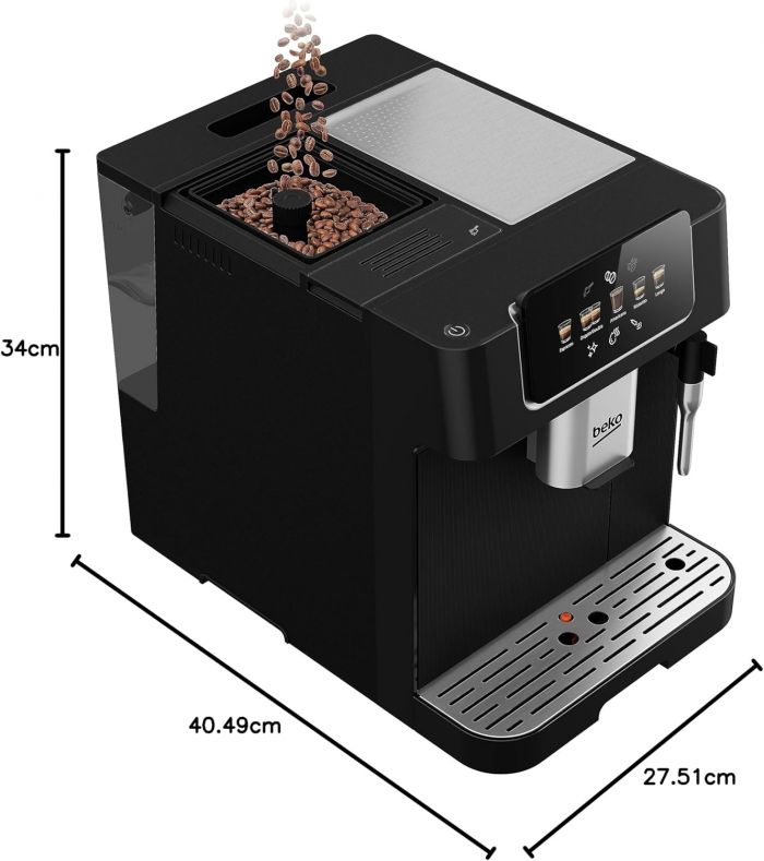 Кавомашина Beko 2.0л, зерно, ручний капучинатор, авторецептів - 5, чорний
