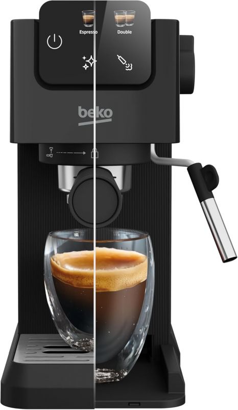 Кавоварка Beko ріжкова 1.1л, мелена, ручний капучинатор, підігрів чашок, авторецептів - 2, дисплей, чорний