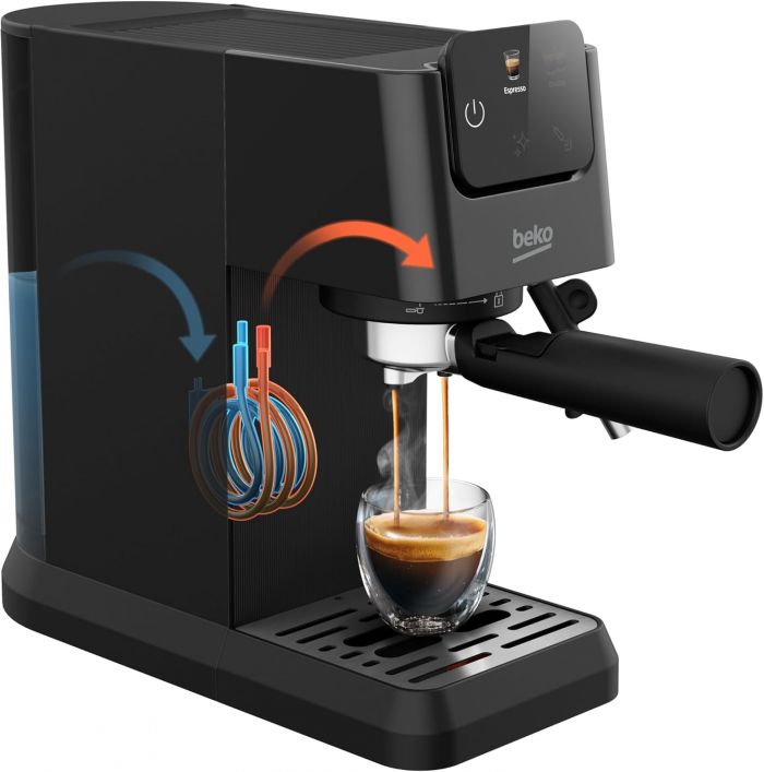 Кавоварка Beko ріжкова 1.1л, мелена, ручний капучинатор, підігрів чашок, авторецептів - 2, дисплей, чорний
