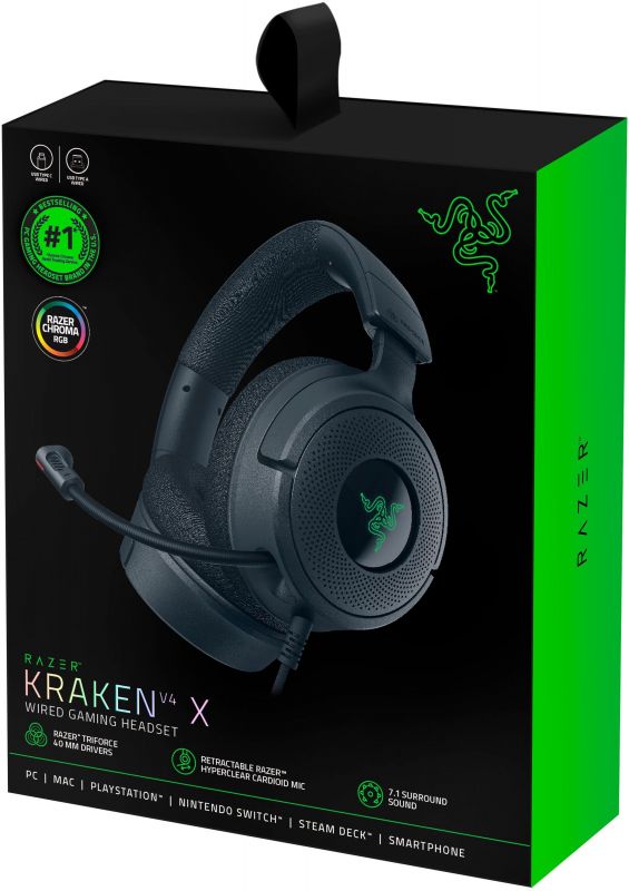 Гарнітура ігрова Razer Kraken V4 X, 7.1, USB-A, 1.8м, RGB, чорний