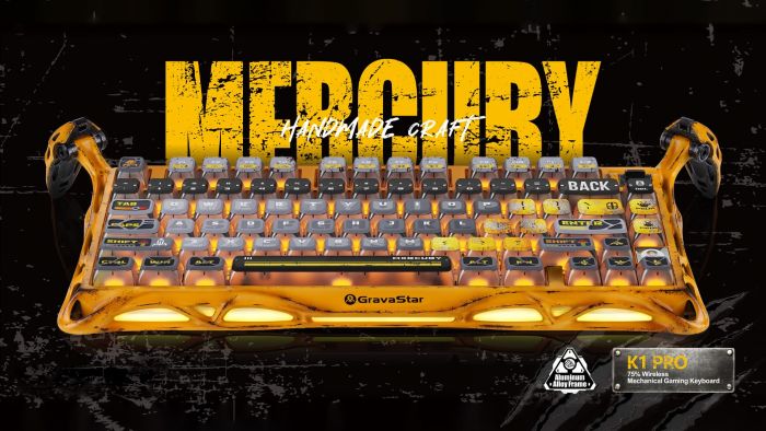 Клавіатура механічна GravaStar Mercury K1 Pro 80keys, GravaStar x Kailh Speedy Mint, BT/WL/USB, жовтий
