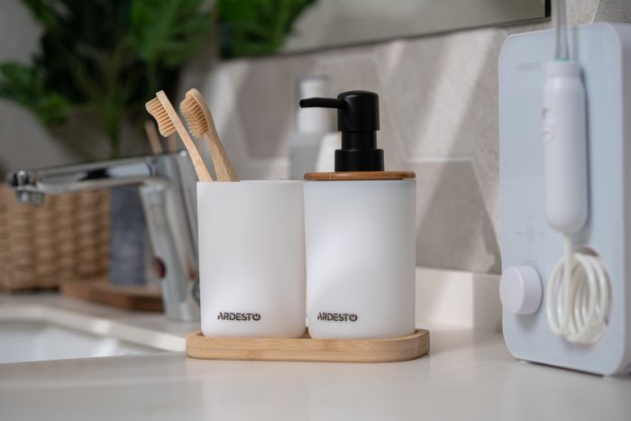 Набір для ванної кмінати Ardesto Minimalism 360мл, 3 предмети, поліпропілен, бамбук, білий