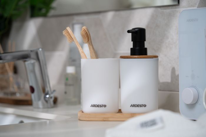 Набір для ванної кмінати Ardesto Minimalism 360мл, 3 предмети, поліпропілен, бамбук, білий