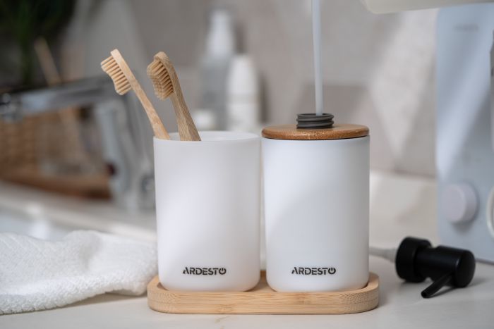 Набір для ванної кмінати Ardesto Minimalism 360мл, 3 предмети, поліпропілен, бамбук, білий