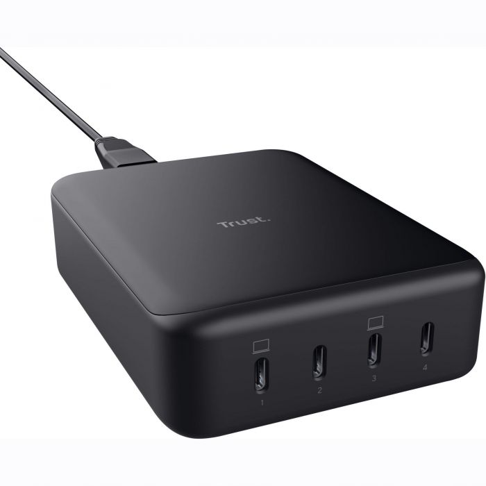 Зарядний пристрій мережевий Trust Maxo 240Вт,GaN, 4xUSB-C,PD, чорний
