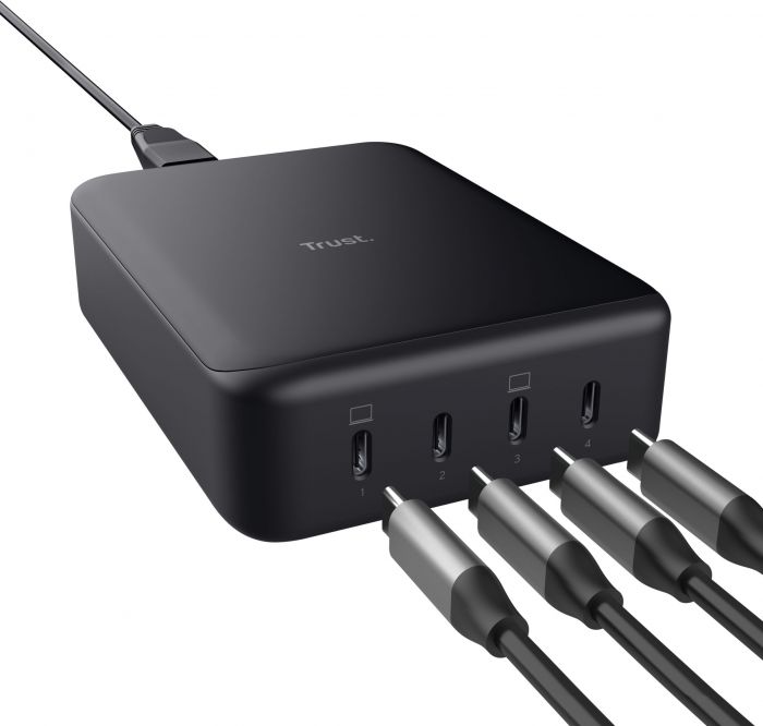 Зарядний пристрій мережевий Trust Maxo 240Вт,GaN, 4xUSB-C,PD, чорний