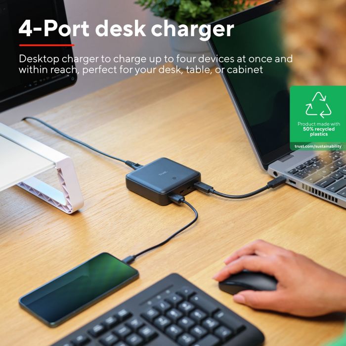 Зарядний пристрій мережевий Trust Maxo 100Вт, 3xUSB-C/USB-A ,PD, чорний