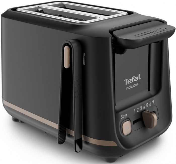 Тостер Tefal Includeo 850Вт, розморожування, щипці, термопластик, чорний