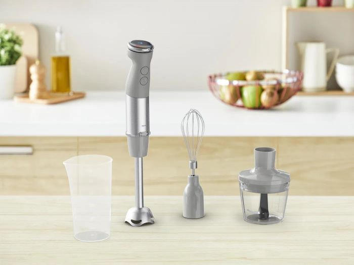 Блендер Tefal заглибний Quickchef+ 1000Вт, 3в1, чаша-800мл, чопер-500мл, турборежим, сріблясто-сірий