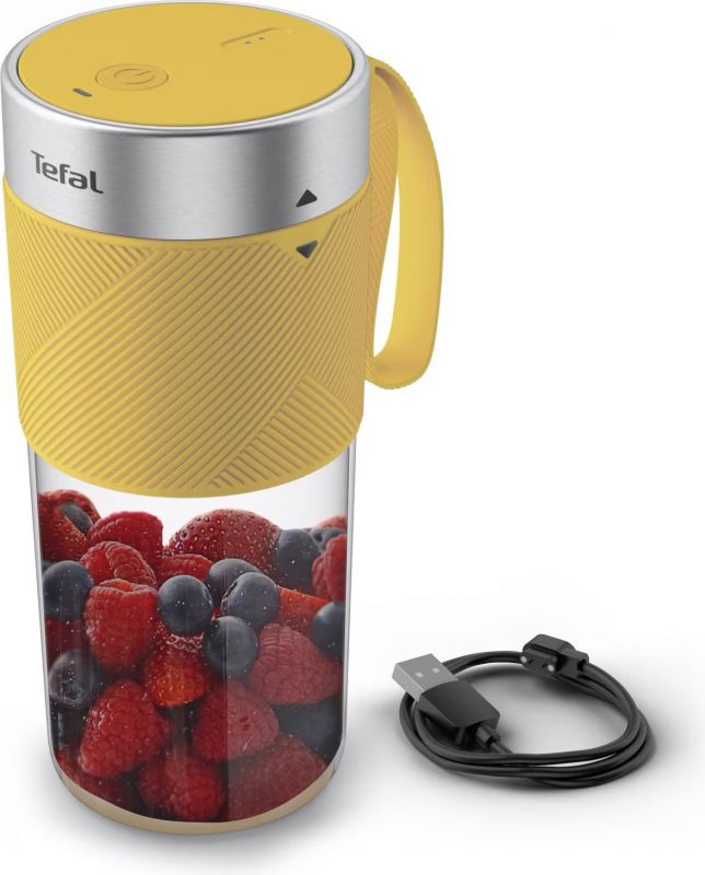 Блендер Tefal Lightmix портативний для смузі, чаша-300мл, USB, тритан, жовтий