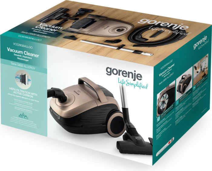 Пилосос Gorenje мішковий, 850Вт, конт пил -3л, HEPA, сенсорне упр, телескоп трубка, бронзовий