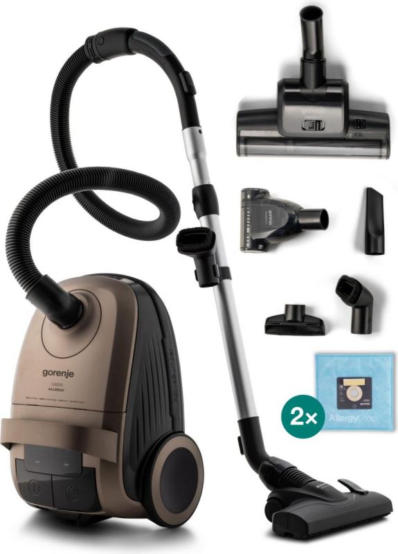 Пилосос Gorenje мішковий, 850Вт, конт пил -3л, HEPA, сенсорне упр, телескоп трубка, бронзовий