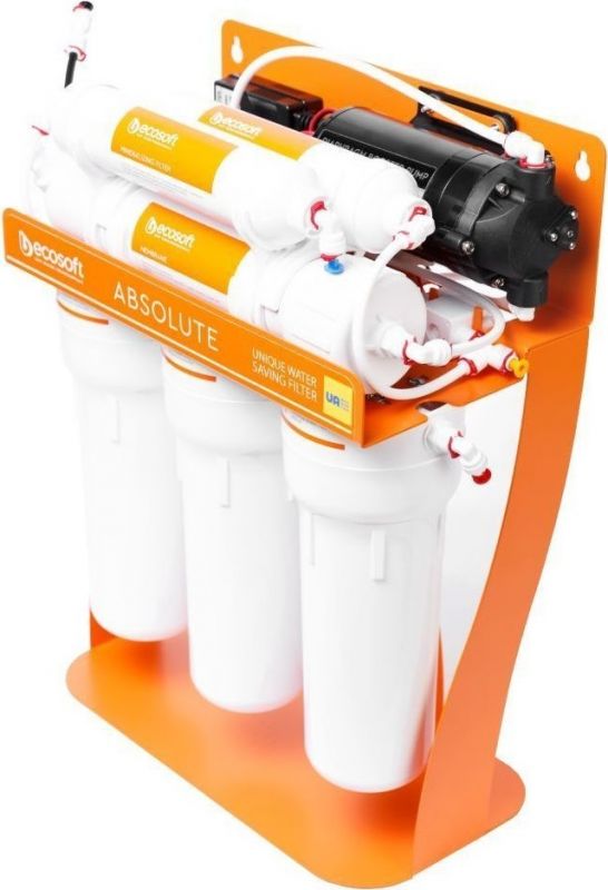 Фільтр зворотного осмосу Ecosoft Absolute з мінералізатором та помпою на станині, мембрана 75gpd DuPont, дренаж 1:1