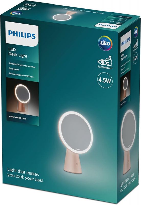 Дзеркало косметичне Philips Mirror 4.5w 5000/4000/3000K USB рожевий