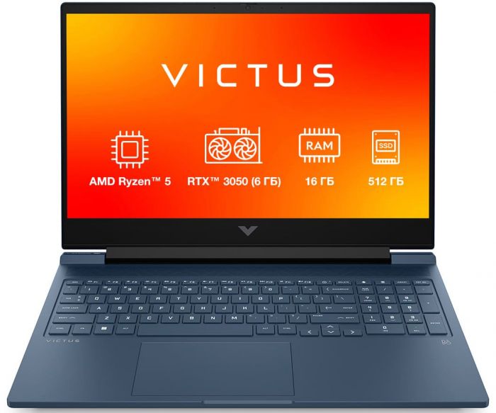 Ноутбук HP Victus 15-fb3021ua 15.6" FHD IPS AG, AMD R5-8645HS, 16GB, F512GB, NVD3050-6, DOS, синій