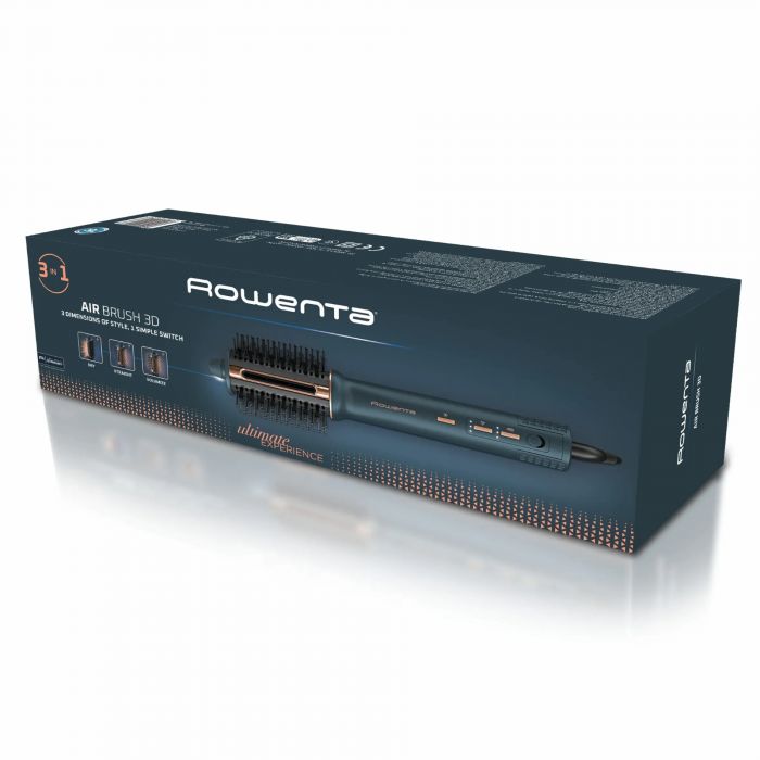 Фен-щітка Rowenta Air Brush 3D, 1200Вт, 3 режими, іоніз-я, хол. обдув, функція фену, кераміка, чорно-золотий