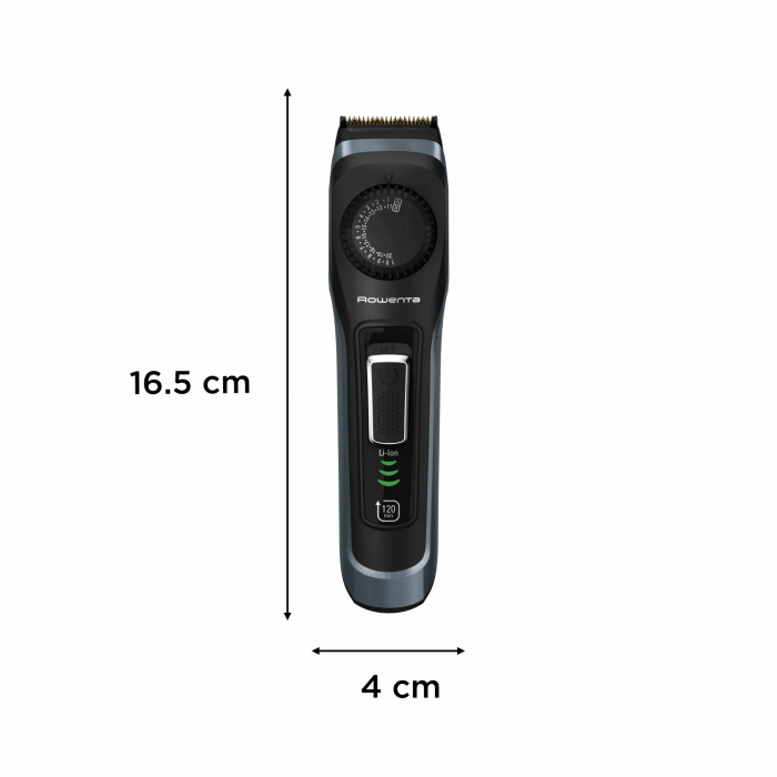 Тример Rowenta Virtuo, для бороди і вусів, мережа+акум., насадок-2, чохол, титан.напил., кейс для зберігання, чорно-синій