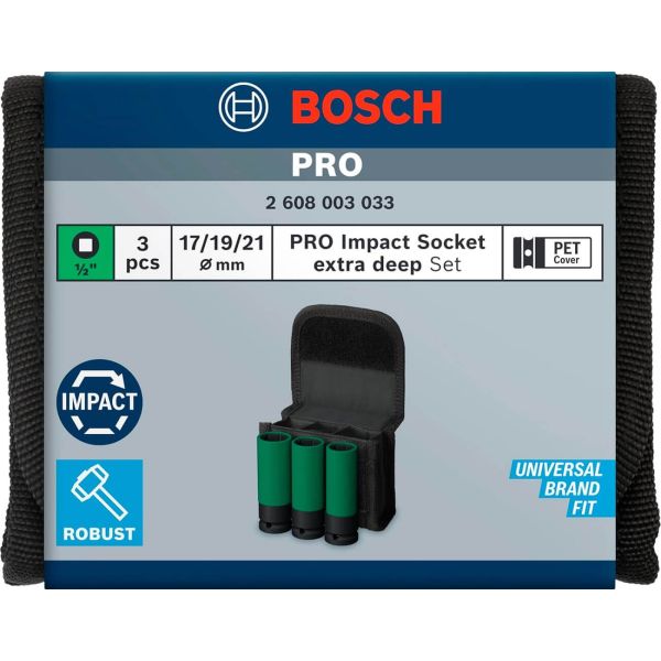 Набір ударних торцевих головок Bosch Professional Extra Deep 3шт 1/2" 85мм
