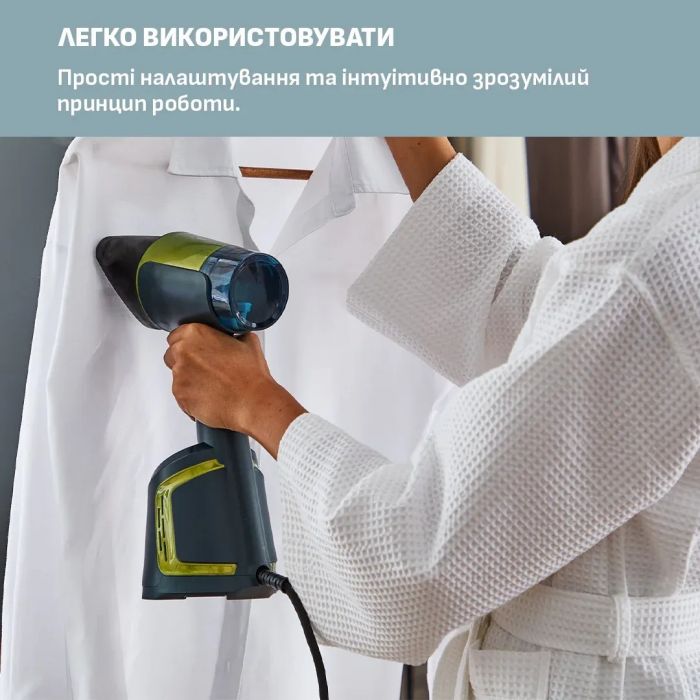 Відпарювач Tefal компактний AeroSteam, 1400Вт, 100мл, постійна пара - 20гр, чорно-зелений