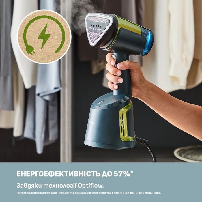 Відпарювач Tefal компактний AeroSteam, 1400Вт, 100мл, постійна пара - 20гр, чорно-зелений