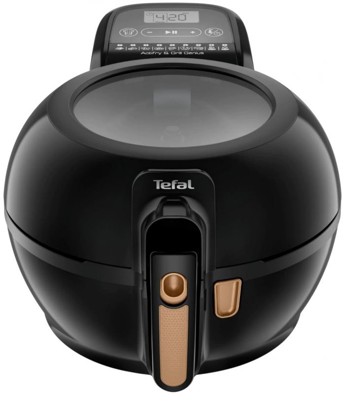 Мультипіч Tefal ActiFry & Grill Genius, 1500Вт, чаша-4л, сенсорне керув., підкл. до смартфону, авто перемішування, пластик, чорно-золотий