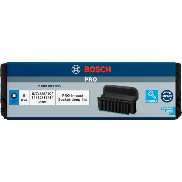 Набір ударних торцевих головок Bosch Professional Deep 9шт 1/4" 50мм