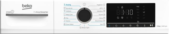 Прально-сушильна машина Beko фронтальна, 7(5)кг, 1400, D, 52см, дисплей, інвертор, пара, білий