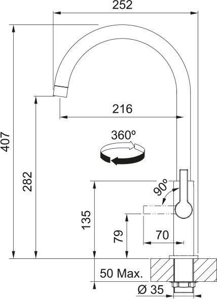 Змішувач для кухні Franke Maris Slim J, довж.виливу - 252мм, поворотний, 1важіль, хром