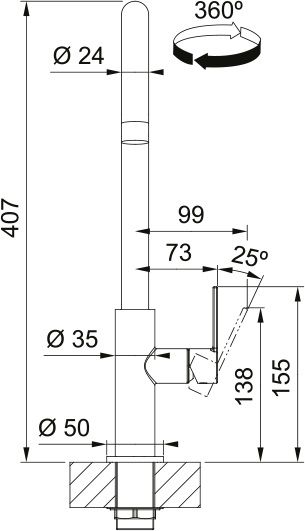 Змішувач для кухні Franke Maris Slim J, довж.виливу - 252мм, поворотний, 1важіль, хром