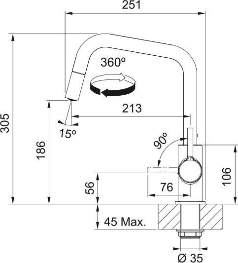 Змішувач для кухні Franke Lina U Pull Down, довж.виливу - 251мм, витяжний, поворотний, 1важіль, хром