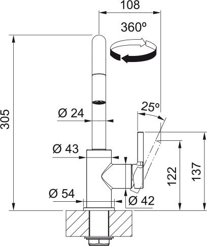 Змішувач для кухні Franke Lina U Pull Down, довж.виливу - 251мм, витяжний, поворотний, 1важіль, хром