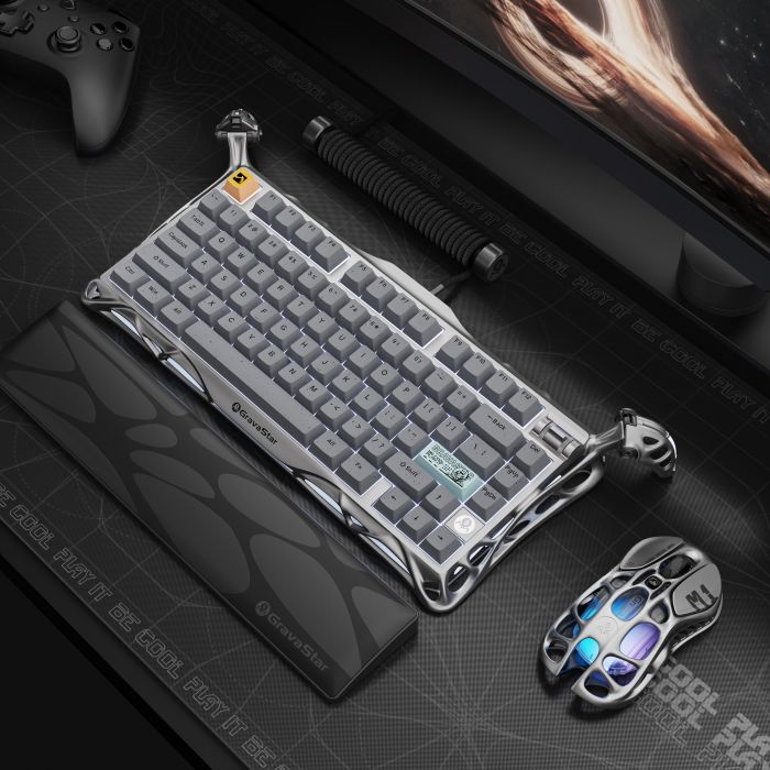 Клавіатура механічна GravaStar Mercury K1 Pro 80keys, GravaStar x Kailh Speedy Mint, EN/UKR, BT/WL/USB, сірий