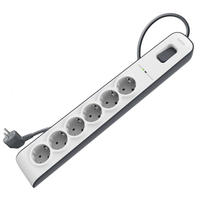 Подовжувач-фільтр мережевий Belkin 6хТип F, 3x1.5мм кв, 16А, з захистом від перенапруги, 2м, білий