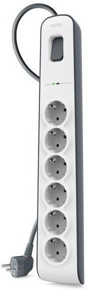 Подовжувач-фільтр мережевий Belkin 6хТип F, 3x1.5мм кв, 16А, з захистом від перенапруги, 2м, білий