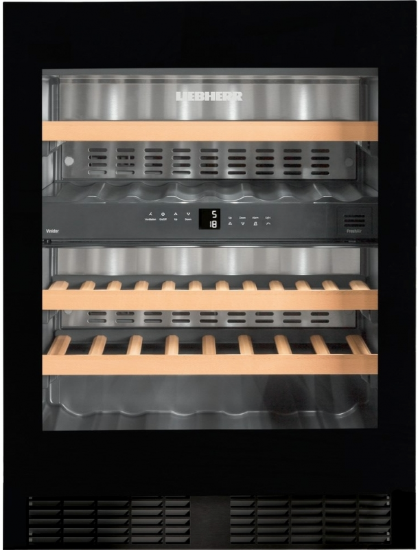 Холодильник Liebherr вбудований для вина, 82x60х57.5, полок - 5, зон - 2, бут-34, ST, чорний