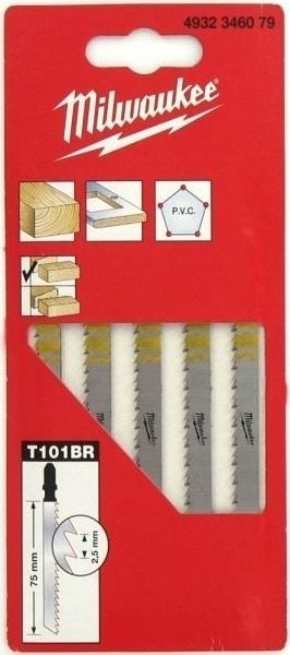 Полотно пиляльне для лобзика Milwaukee T101BR, по дереву, крок зуба 2.5мм х 75мм, 5шт