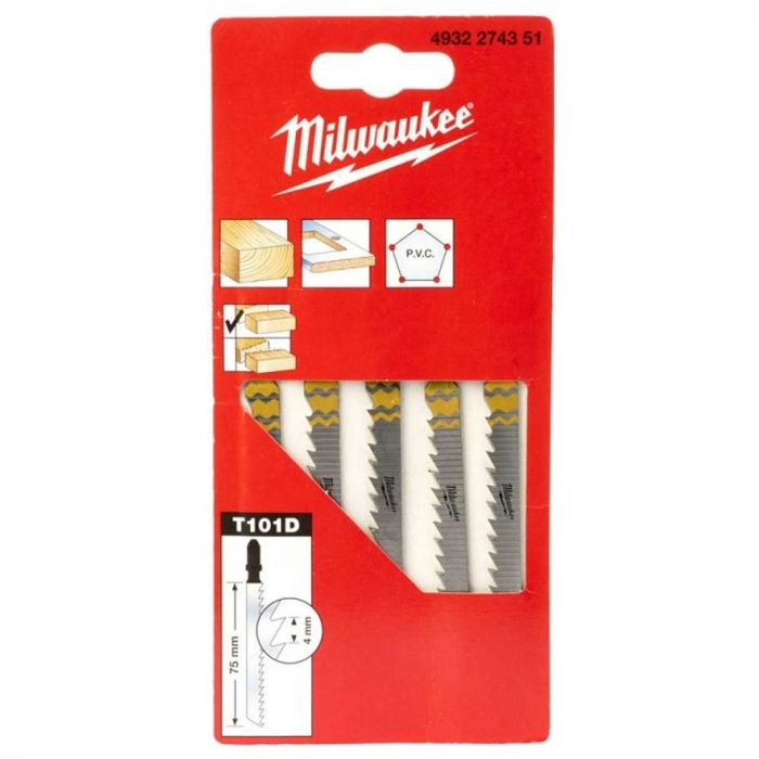 Полотно пиляльне для електролобзика Milwaukee  T101D по дереву, крок зуба 4мм х 75мм, 5шт