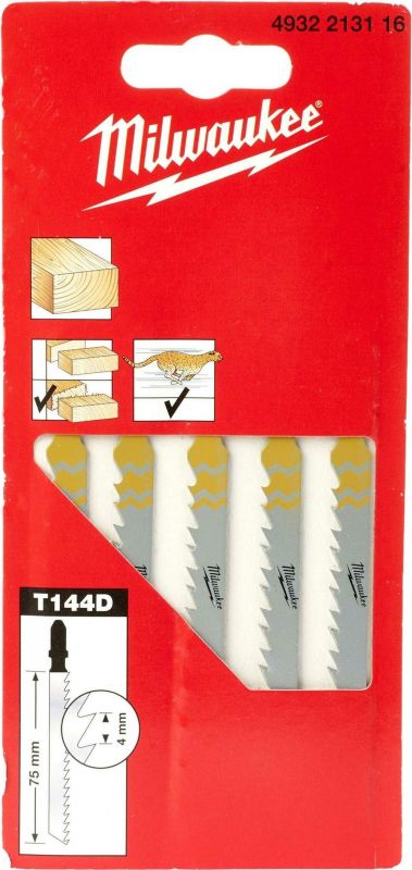 Полотно пиляльне для електролобзика Milwaukee  T144D по дереву, крок зуба 4мм х 75мм, 5шт