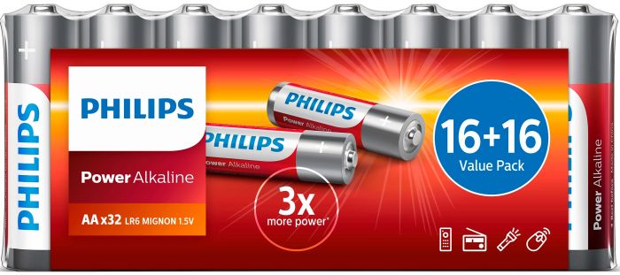 Батарейка Philips Power Alkaline AA лужна. плівка, 32 шт
