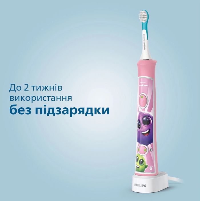Щітка зубна електр. Philips, Sonicare For Kids, для дітей, 62т. колив/хв, насадок-2, Bluetooth, рожевий