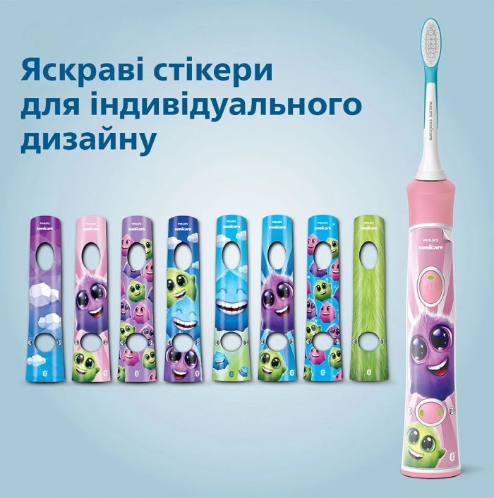 Щітка зубна електр. Philips, Sonicare For Kids, для дітей, 62т. колив/хв, насадок-2, Bluetooth, рожевий