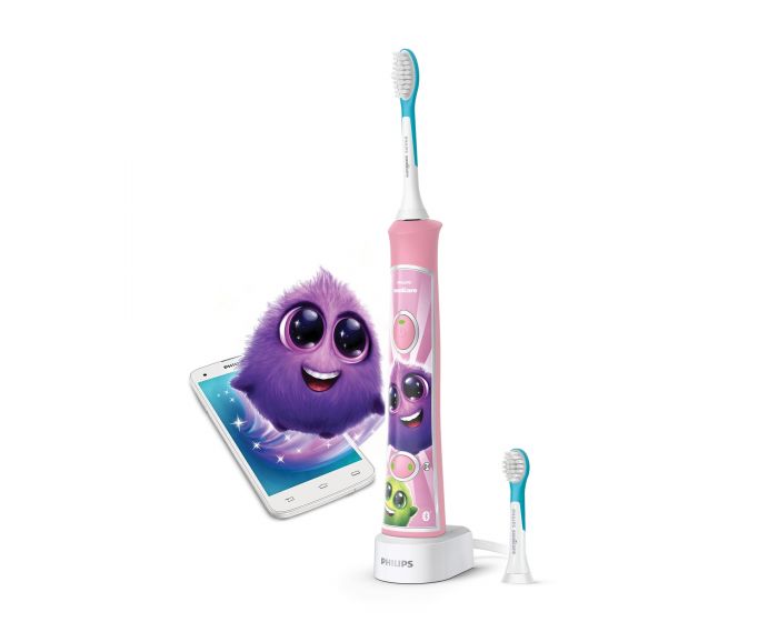 Щітка зубна електр. Philips, Sonicare For Kids, для дітей, 62т. колив/хв, насадок-2, Bluetooth, рожевий