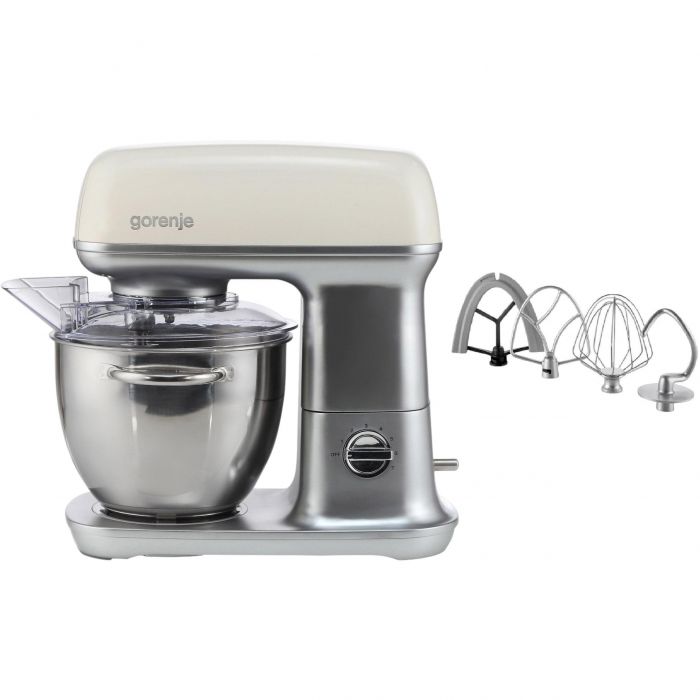 Кухонна машина Gorenje 1000Вт, чаша-метал, корпус-метал, насадок-4, сріблясто-бежевий